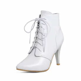 Women's Ankle boots Lace Up Pointed Toe High Heels Short Booties