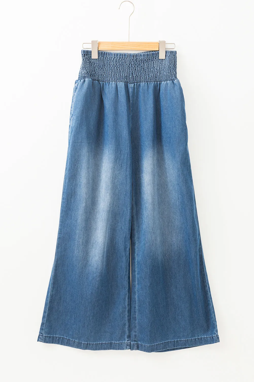 Womens Ashleigh Blue Smocked Waist Wide Leg Jeans