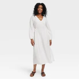 Women's Balloon Long Sleeve Midi A-Line Dress - Universal Thread White XS