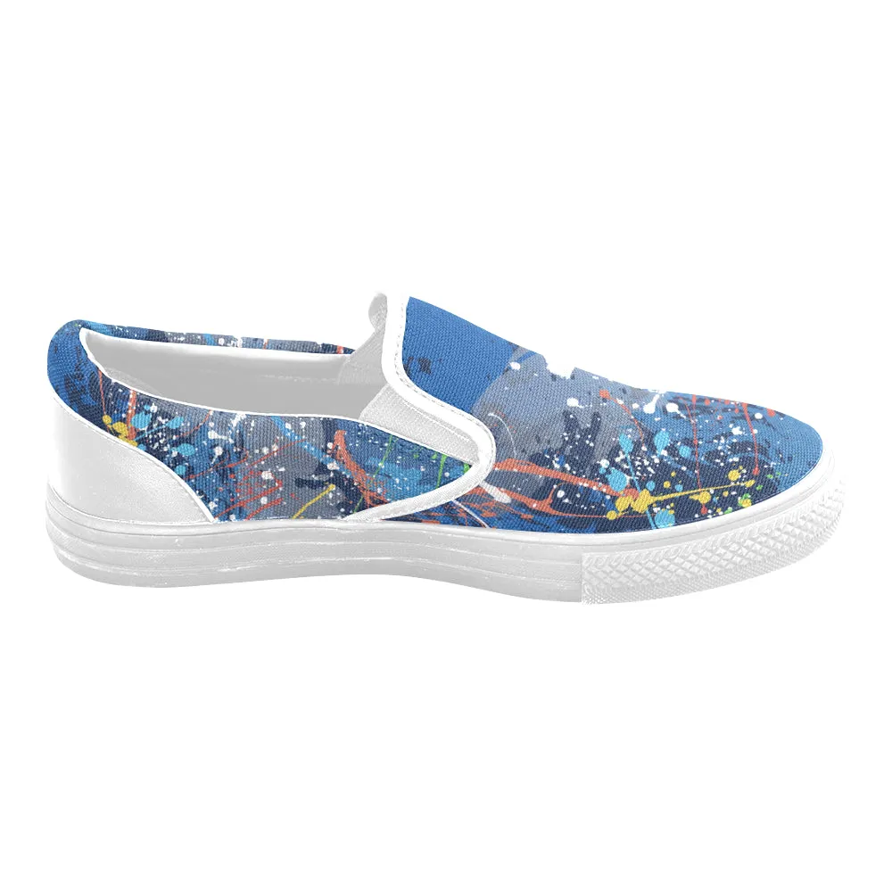 Women's Big Size Aquatic Paint Splatter Print Canvas Slip-on Shoes