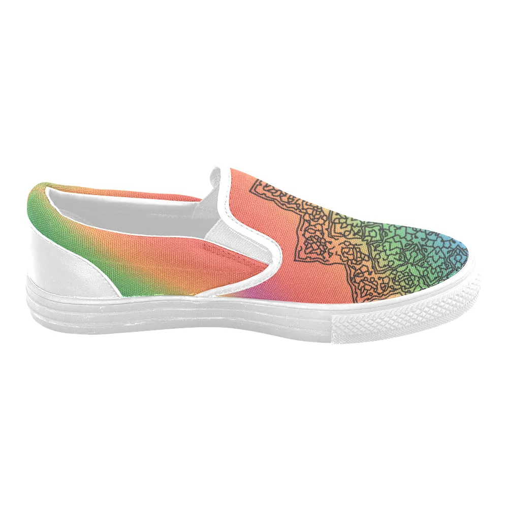 Women's Big Size Colorful Doodled Mandala Print Canvas Slip-on Shoes