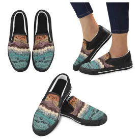 Women's Big Size Hued Waves Tribal Print Slip-on Canvas Shoes