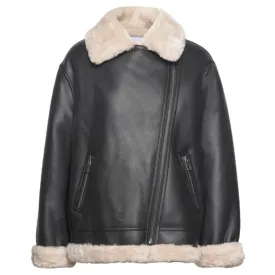 Womens Black Shearling Lined Leather Jacket