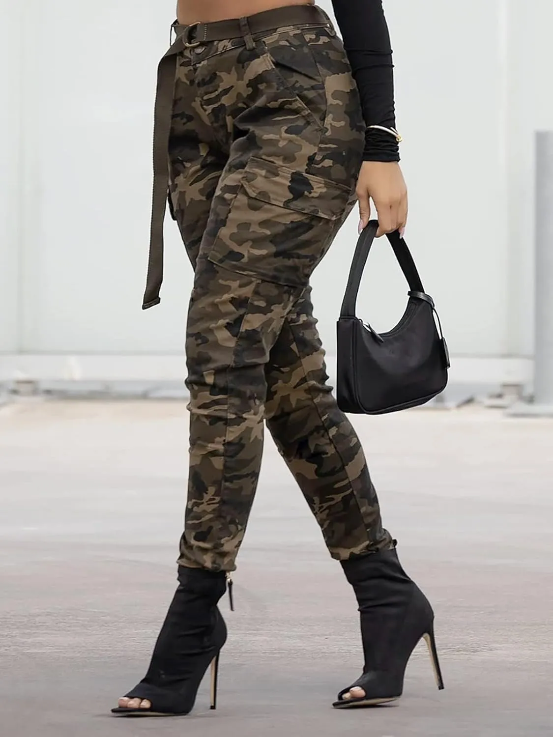 Women'S Camo Pants Cargo Trousers Cool Camouflage Pants Elastic Waist Casual Multi Jogger Pants with Pocket