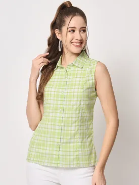 Women's Check Shirt Style Green Top