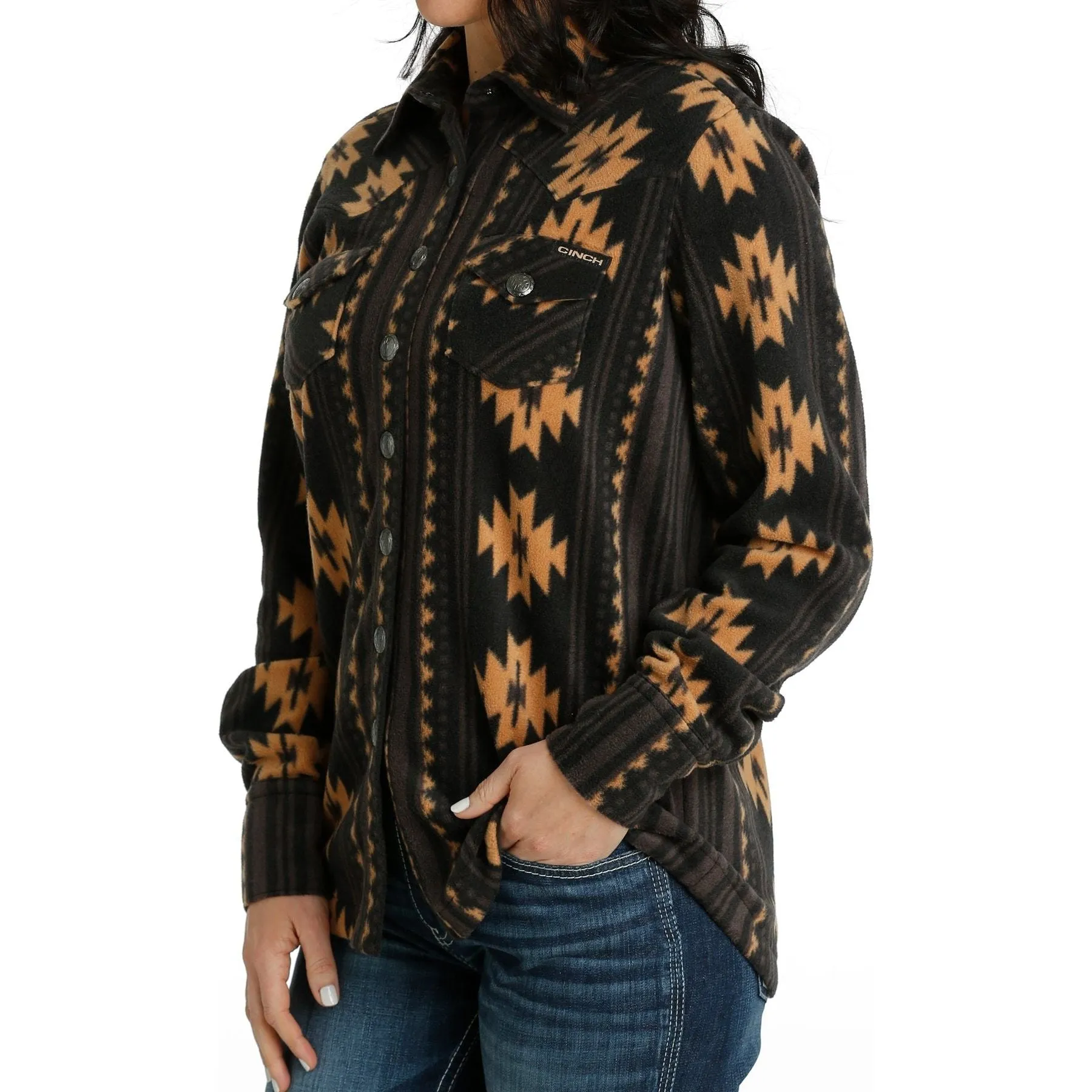 WOMEN'S CINCH SOUTHWEST PRINT POLAR FLEECE SHIRT JACKET - BLACK