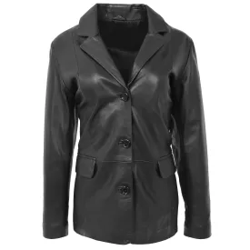 Womens Classic Three Button Leather Blazer Janet Black