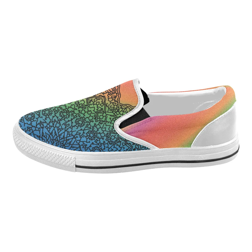 Women's Colorful Doodled Mandala Print Canvas Slip-on Shoes