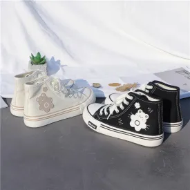 Women's Cute Bear Canvas High top Sneakers Lace up Tennis Shoes