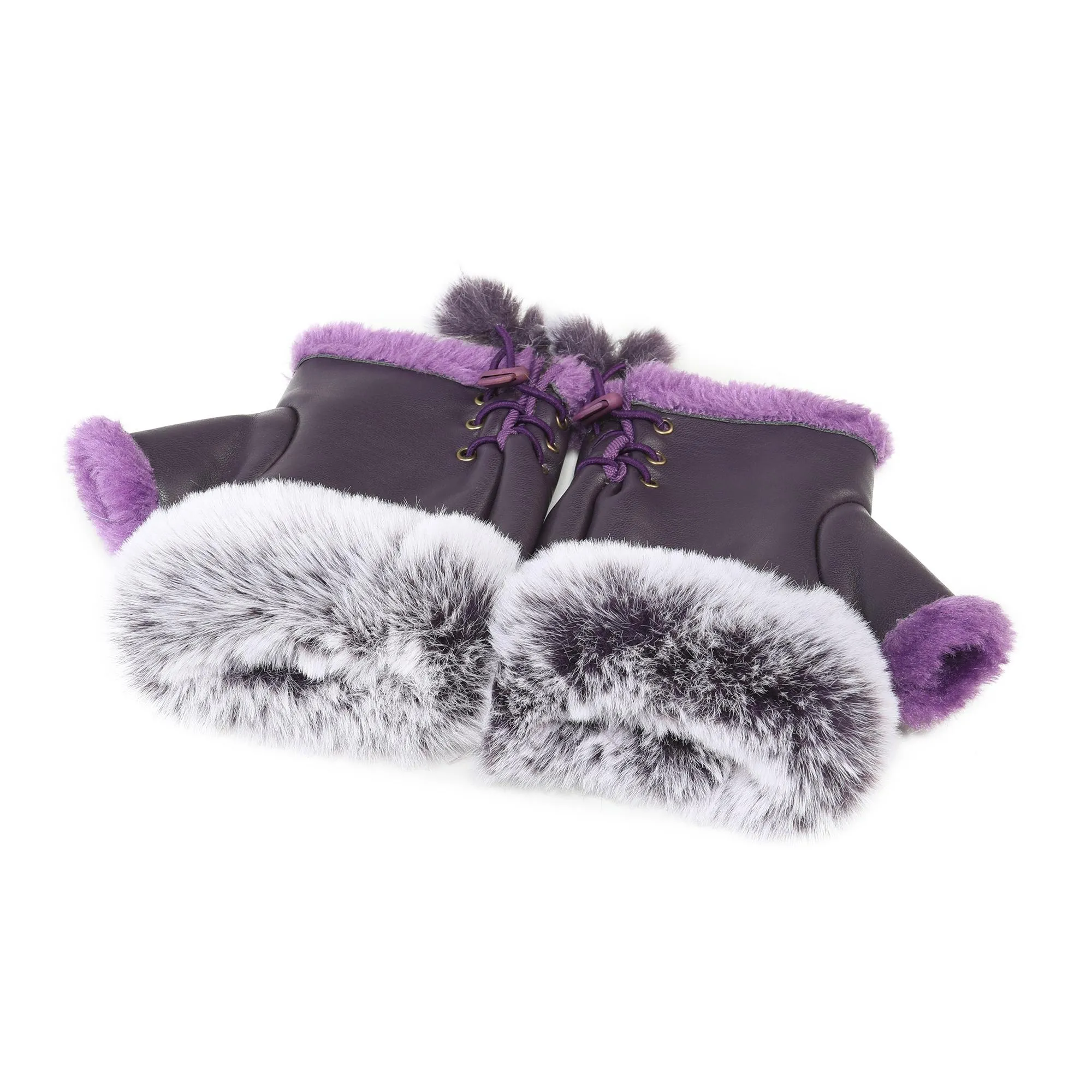 Women's Faux Fur Winter Fingerless Gloves Lined Mittens Warm Wrist Hands Warmer