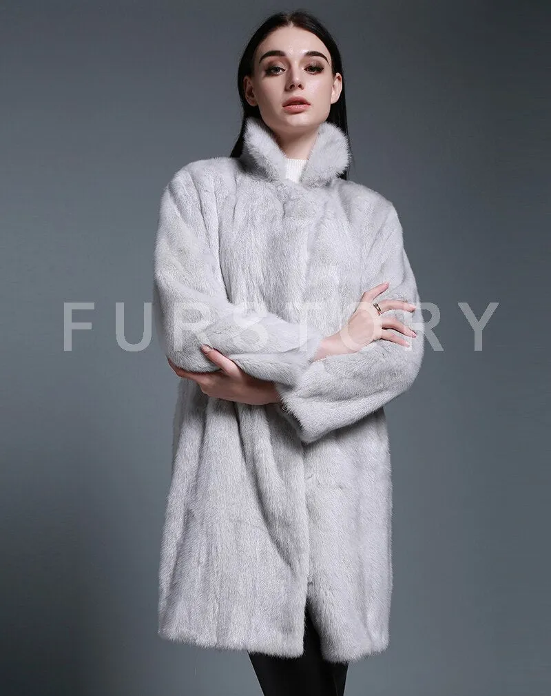 Women's Genuine Mink Fur Coat Turn Down Collar Natural Fur Women Jacket 16063