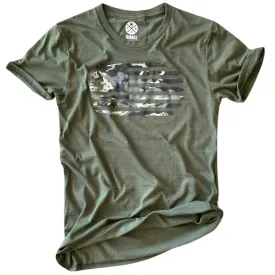 Women's Gray Camo American Flag T-Shirt (Army)