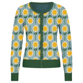 Women's green sunflower cardigan sweater