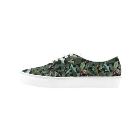 Women's Ivy Plants Christmas Print Big Size Canvas Low Top Shoes (White)