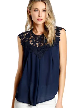 Women's Lace Mock Neck Sleeveless Blouse