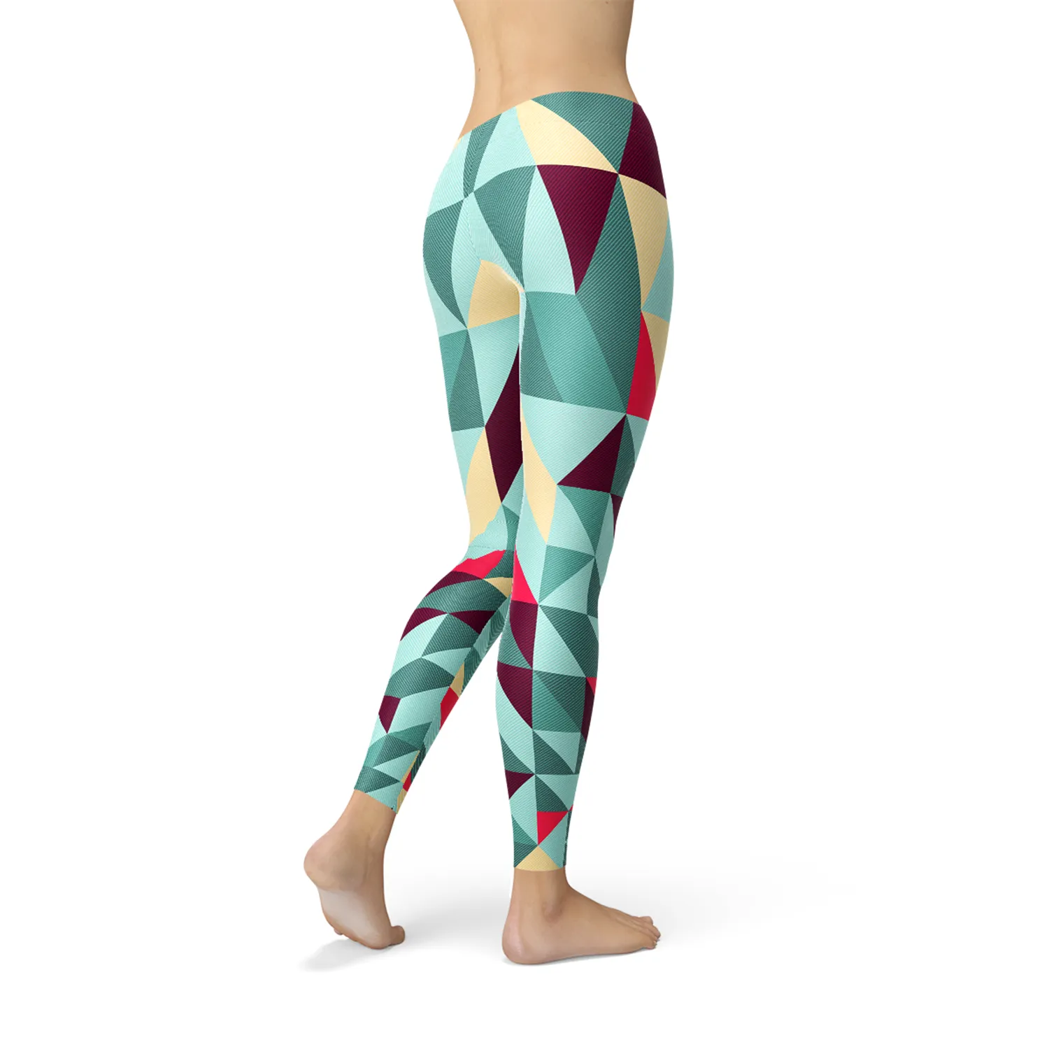 Womens Leggings w/ Colorful Geometric Triangles