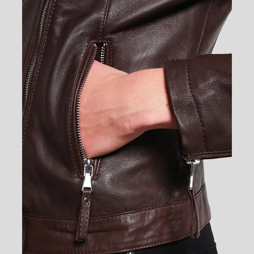 Women's Luna Brown Biker Leather Jacket