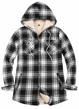 Women's Matching Family Black White Flannel Jacket with Hood