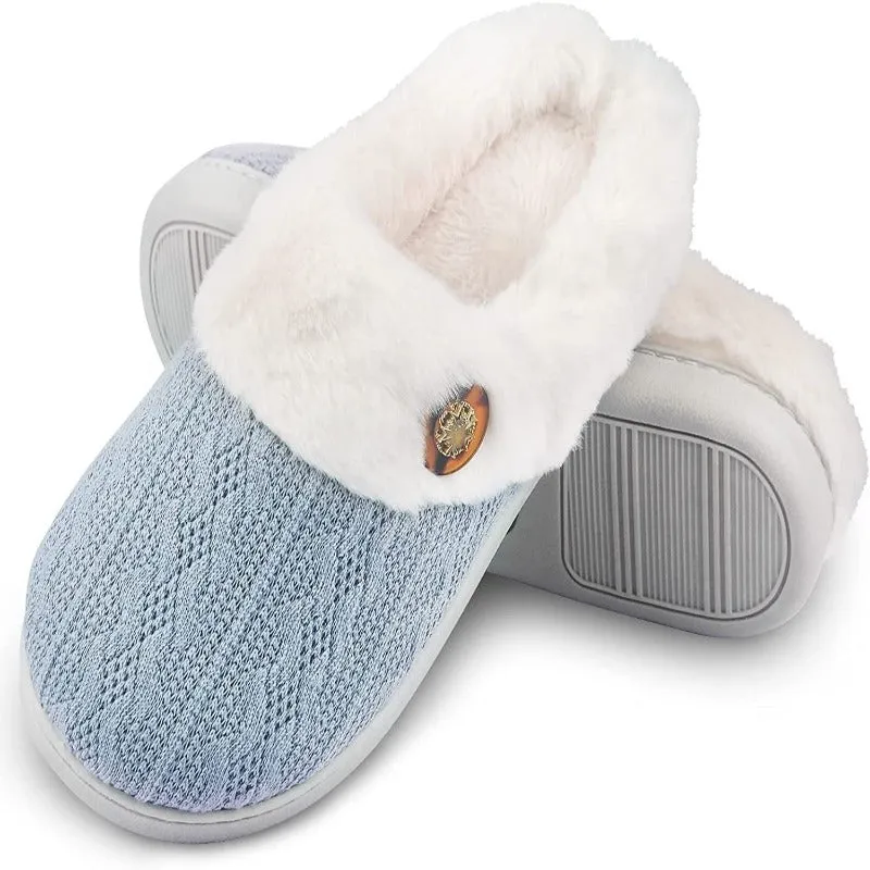 Women's Memory Foam Fuzzy House Slippers - Indoor Outdoor with Faux Fur Lining