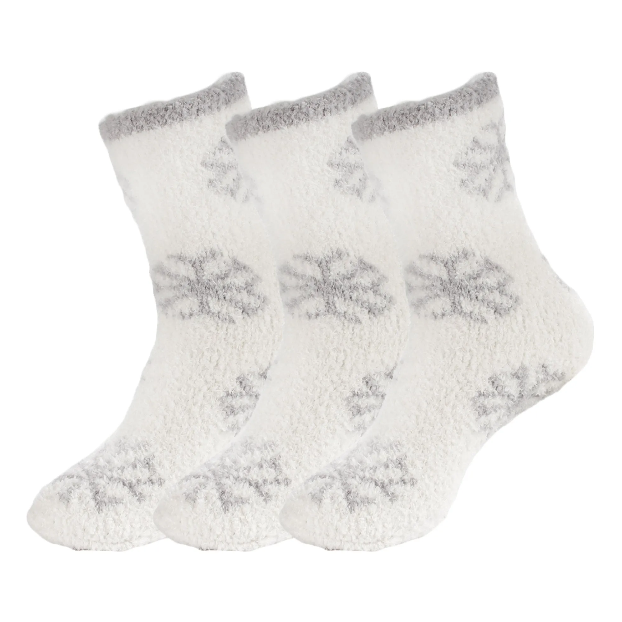 Women's M/L/XL Super Soft Warm Cozy Fuzzy Snowflake Home Socks - 3 Pair