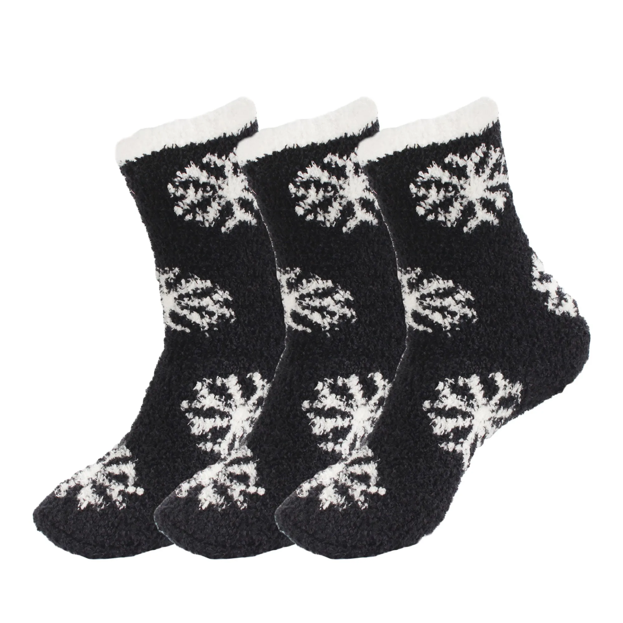 Women's M/L/XL Super Soft Warm Cozy Fuzzy Snowflake Home Socks - 3 Pair