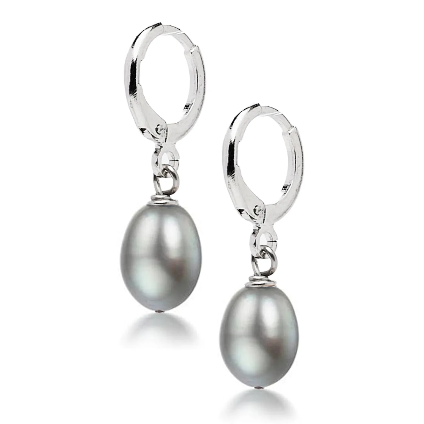 Women's Pearl Drop Earrings 8-9mm Colour: Black | White | Grey | Pink