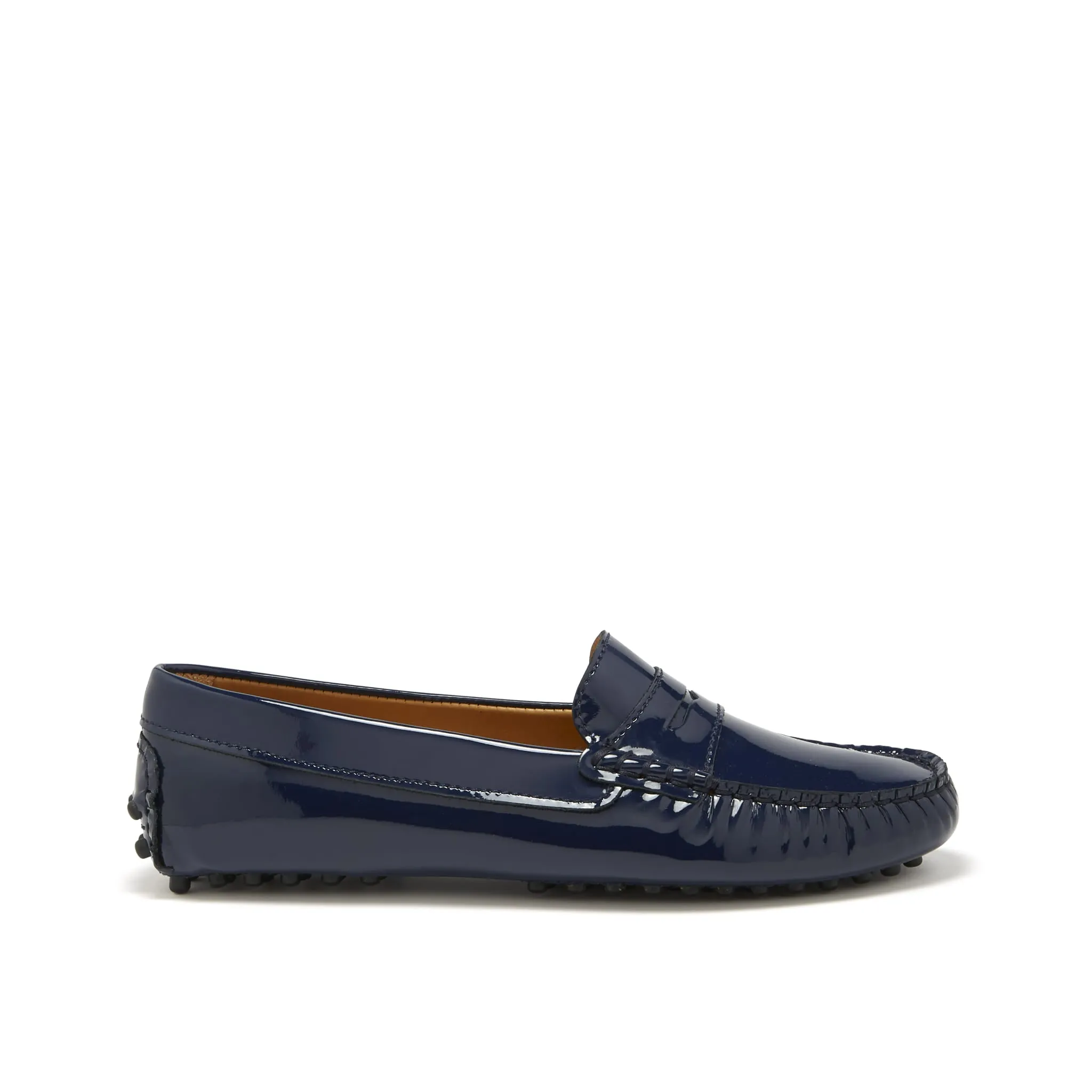 Women's Penny Driving Loafers, navy blue patent leather