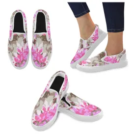 Women's Pink Floral Print Canvas Slip-on Shoes