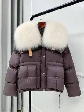 Women's Plus Size Down Jacket with Real Fur