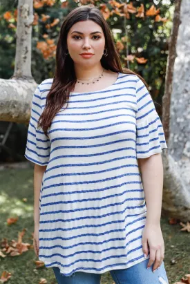 Women's Plus Stripe Bell Short Sleeve Top