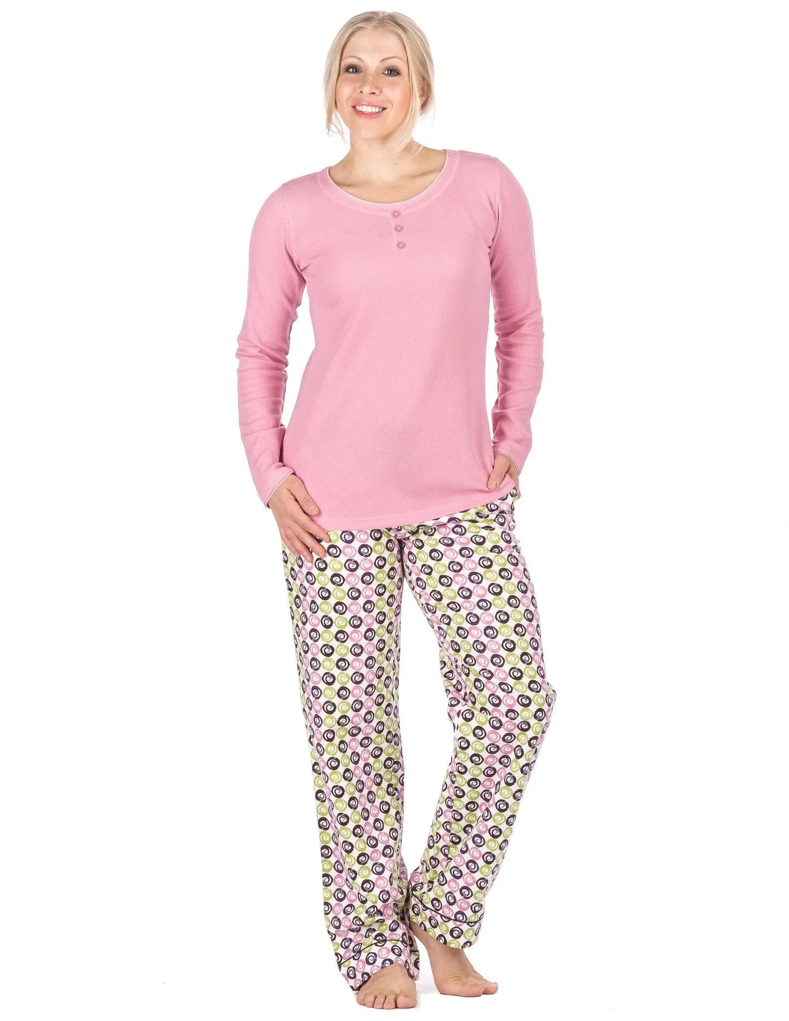 Womens Premium 100% Cotton Flannel Loungewear Set - Relaxed Fit - Swirly Daze - Purple/Green