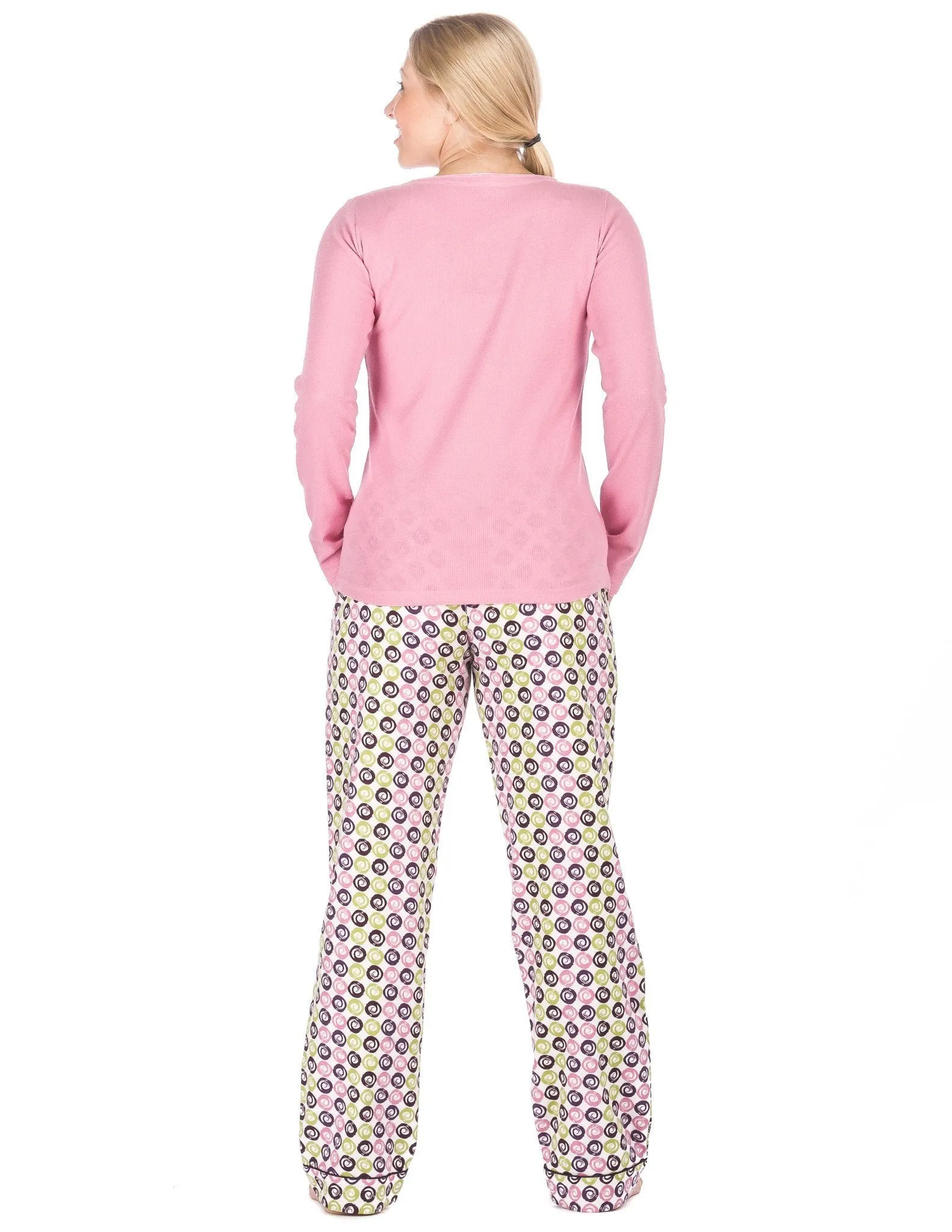 Womens Premium 100% Cotton Flannel Loungewear Set - Relaxed Fit - Swirly Daze - Purple/Green