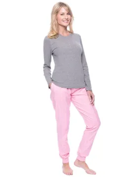 Women's Premium Flannel Jogger Lounge Set - Stripes Pink