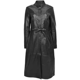 Womens Real Leather Full Length Long Coat Leila Black