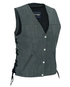 Women's Rough Rub-Off Raw Finish Broken Gray Denim Vest