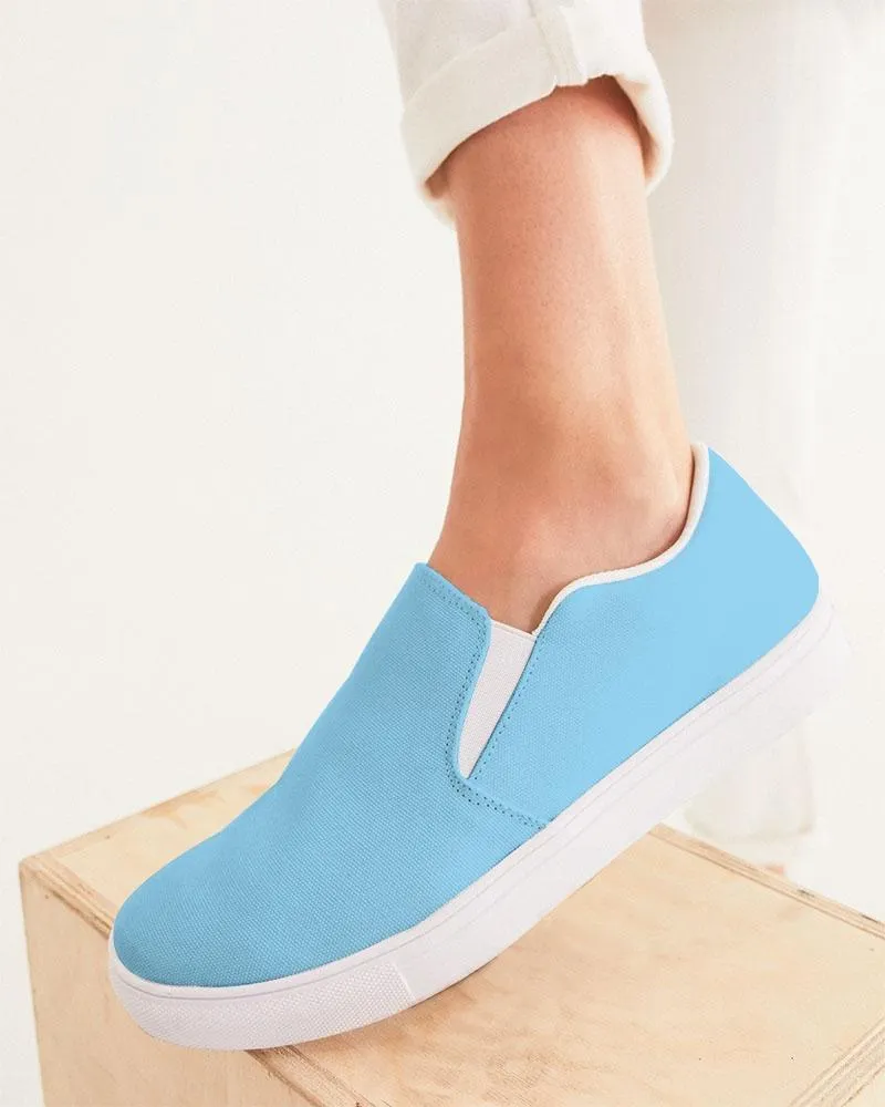 Womens Sneakers - Light Blue Low Top Slip-on Canvas Shoes