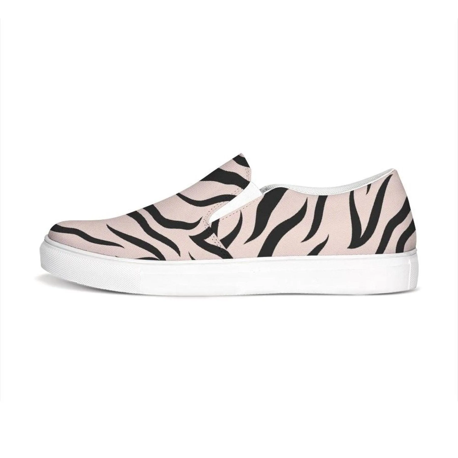 Womens Sneakers - Pink And Black Zebra Stripe Canvas Sports Shoes /