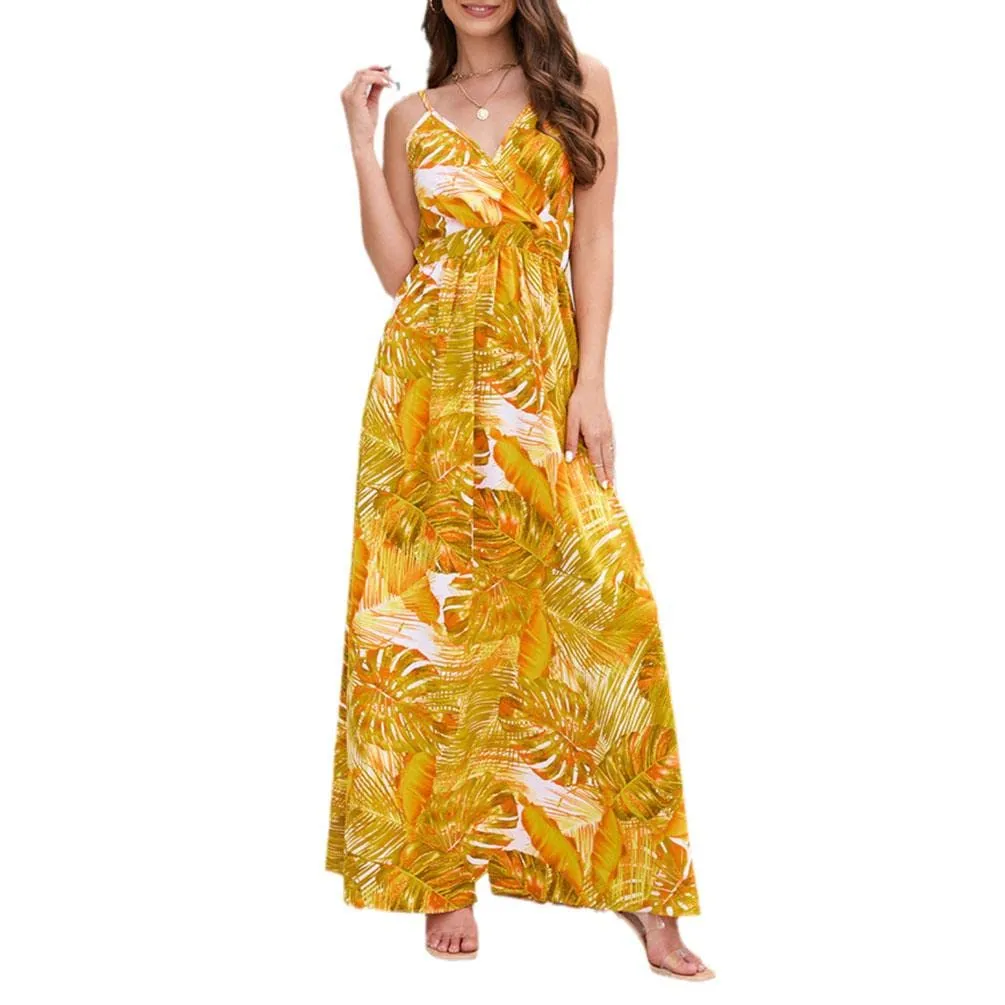 Women's Spaghetti Strap Print Casual Bohemian Long Summer Dress