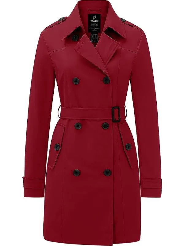 Women's Waterproof Double-Breasted Trench Coat with Belt