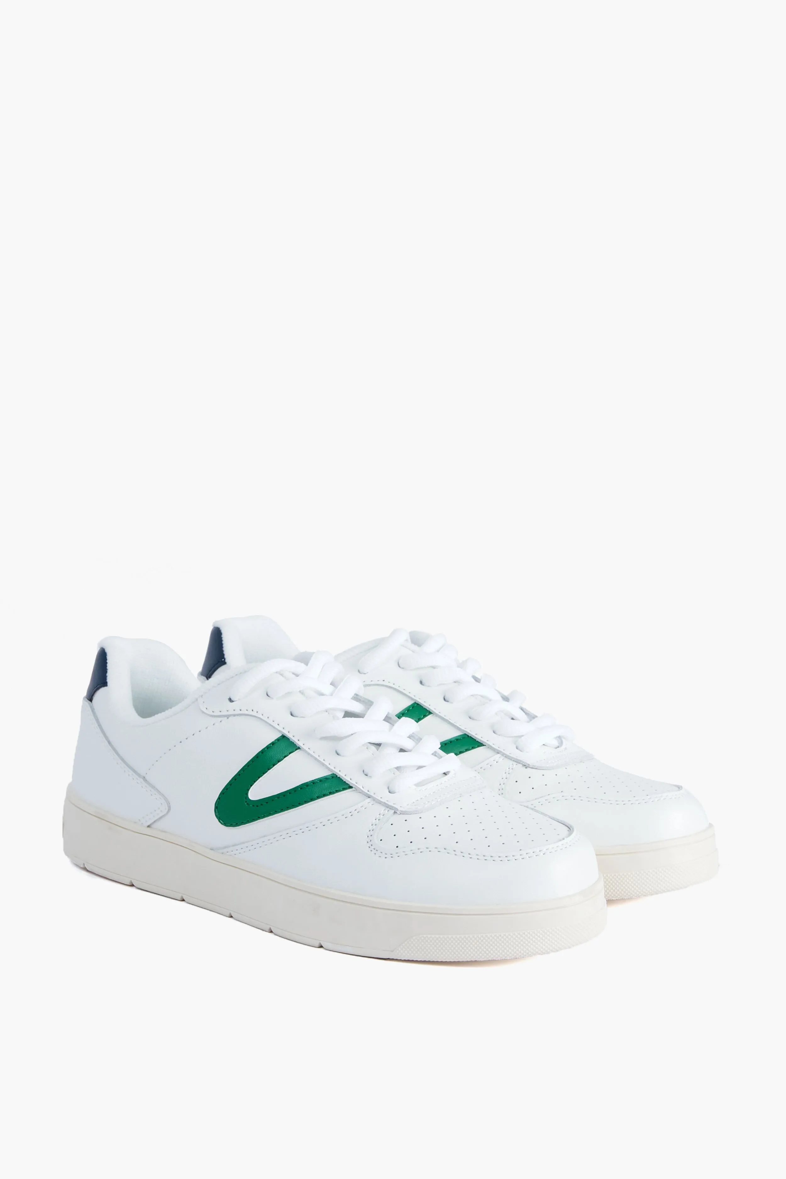 Women's White and Green Stadium Sneakers