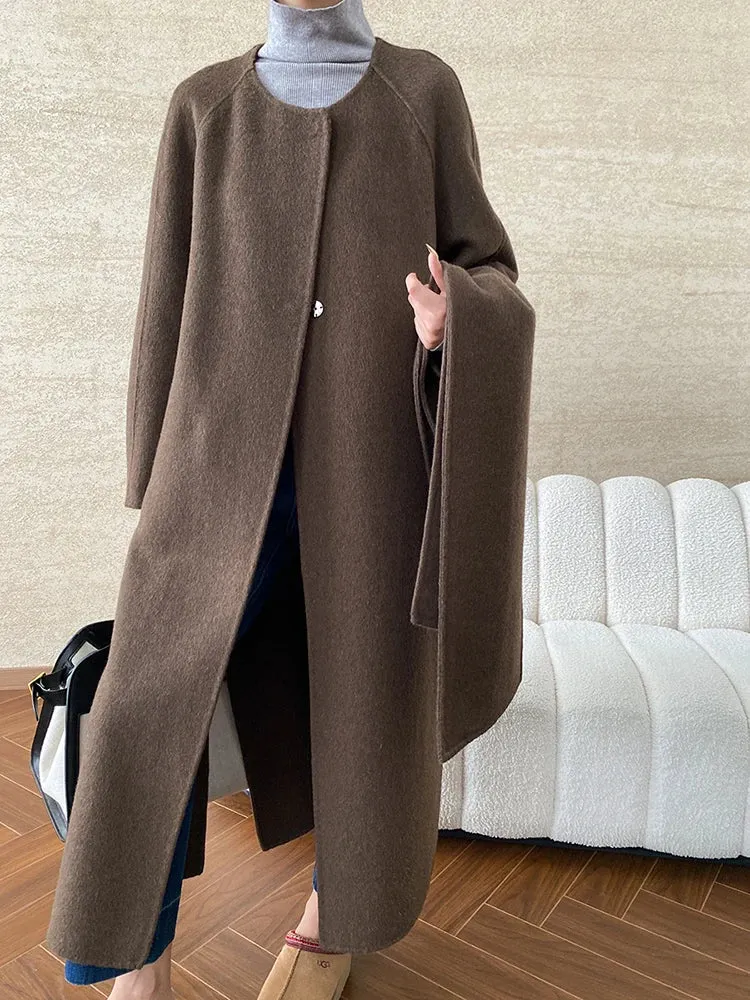 Women's Wool Blend Coat with Detachable Scarf