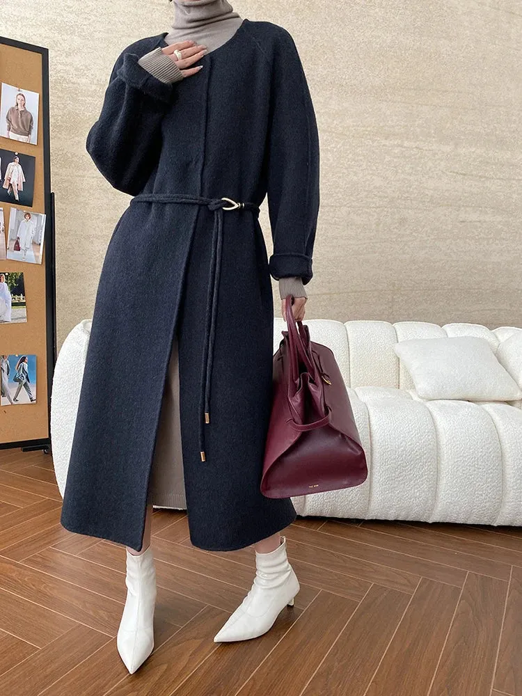 Women's Wool Blend Coat with Detachable Scarf