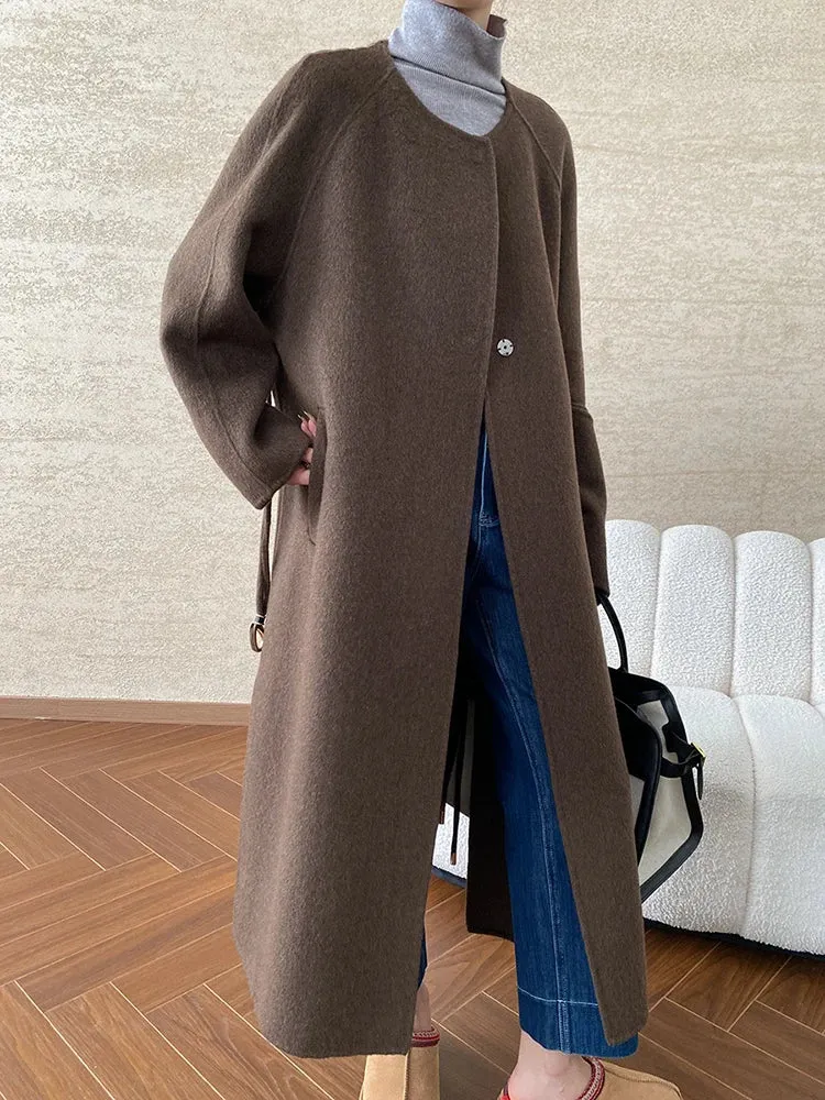 Women's Wool Blend Coat with Detachable Scarf