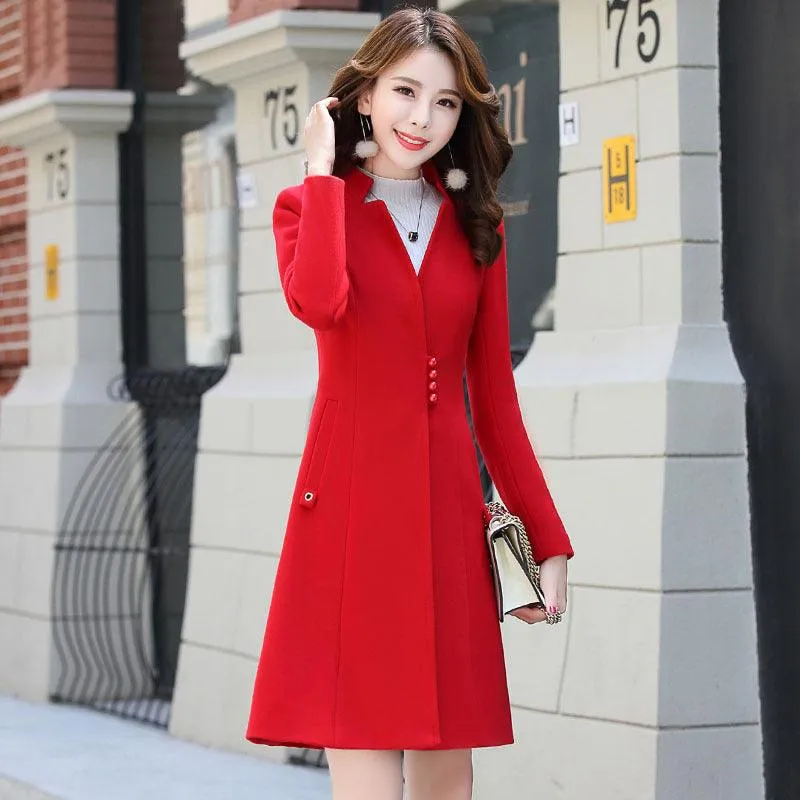 Women's woolen coat slim slim coat