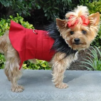 Wool Fur-Trimmed Dog Harness Coat - Red