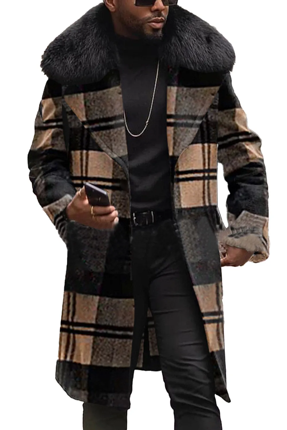 Woolen Slim-fit Fur Collar Coat Jacket