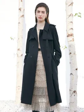 Worsted Woolen Gathered Waist Women Trench Coat