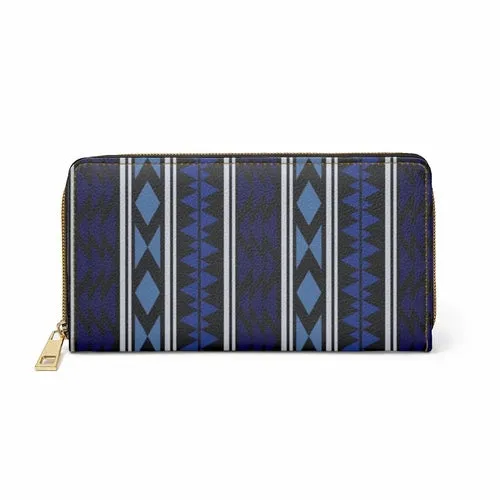 Wristlet Phone Wallet, Blue Geometric Aztec V-Style Purse