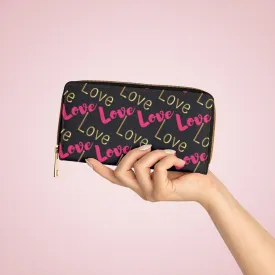 Wristlet Phone Wallet, Pink and Gold Love Graphic Purse