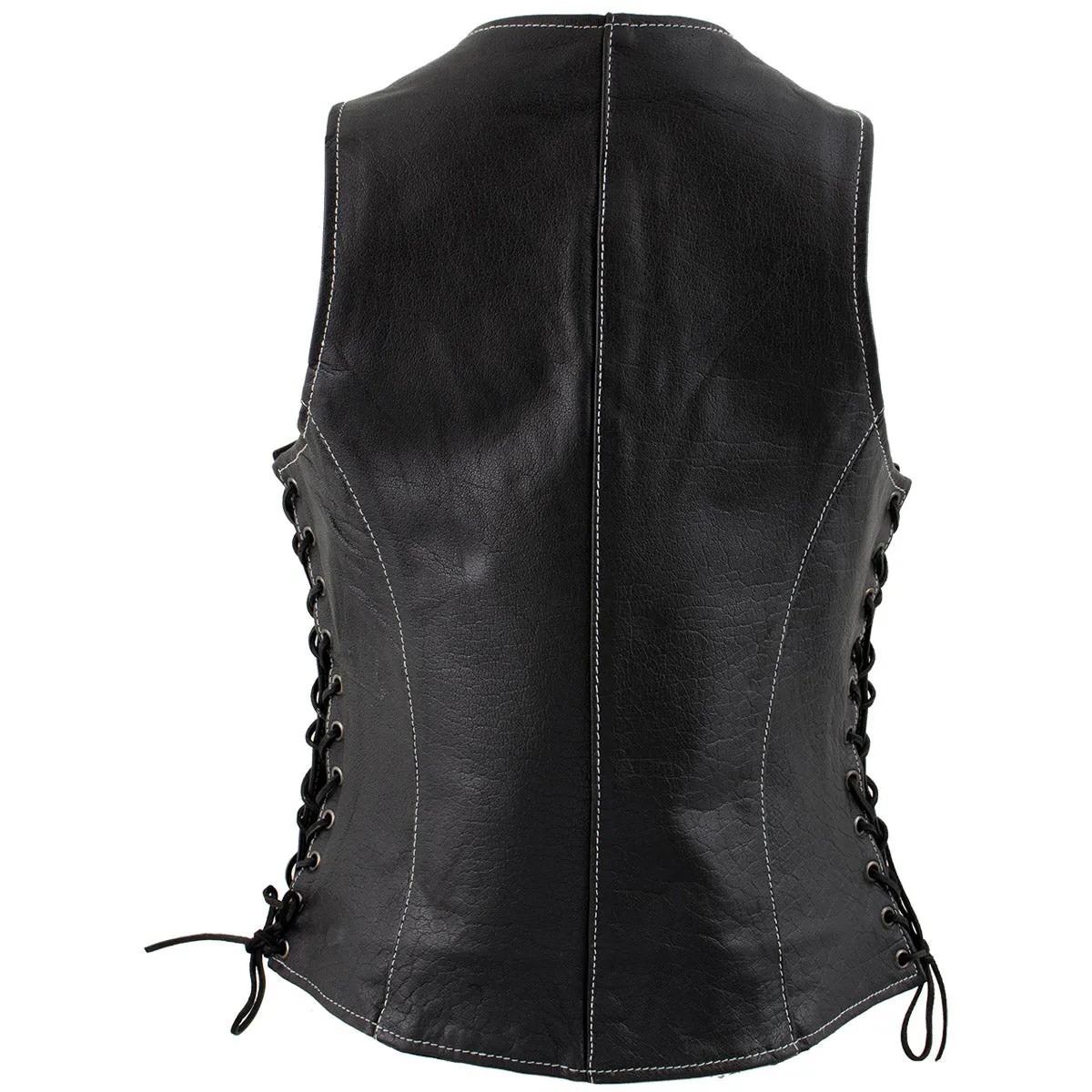 Xelement XS1029 Women's 'Paisley' Black Motorcycle Leather Vest with Side Lace Adjustment